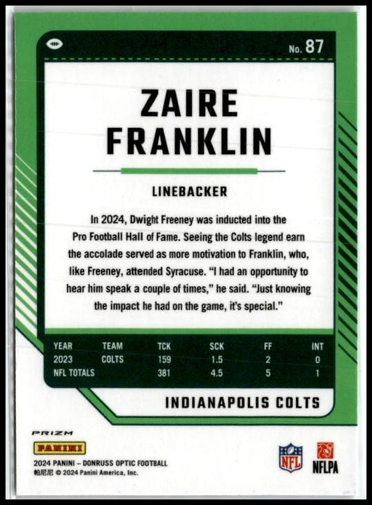2024 Donruss Optic Stars #87 Zaire Franklin Indianapolis Colts