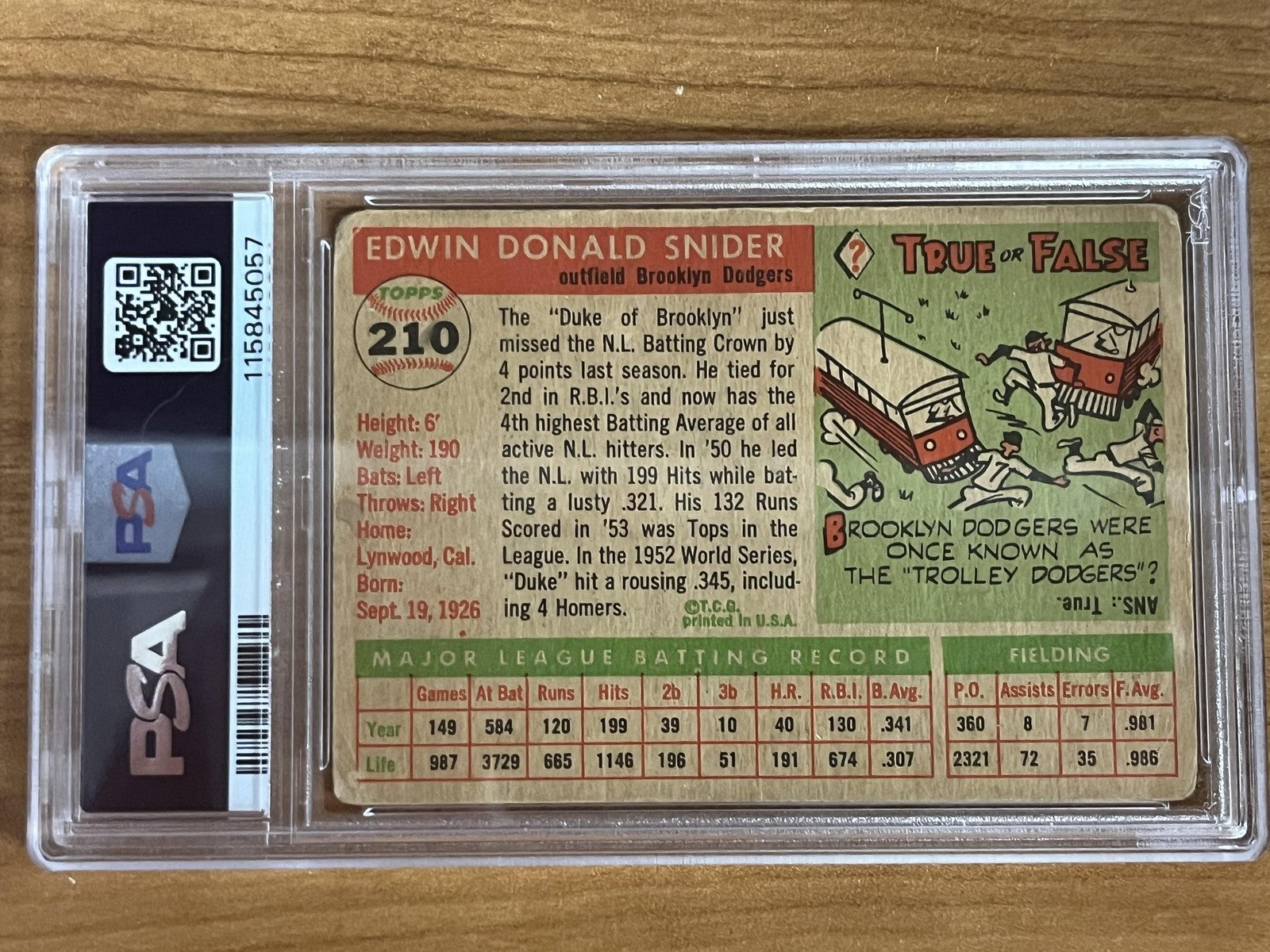 1955 Topps #210 Duke Snider Brooklyn Dodgers
