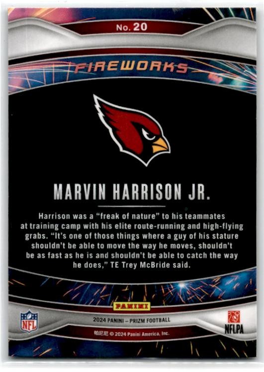 2024 Panini Prizm Fireworks #20 Marvin Harrison Jr. Arizona Cardinals