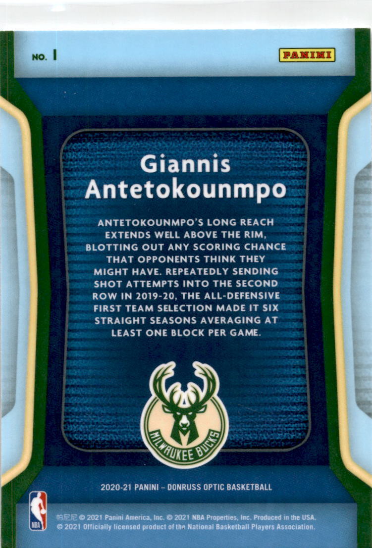 2020-21 Donruss Optic #1 Giannis Antetokounmpo Milwaukee Bucks
