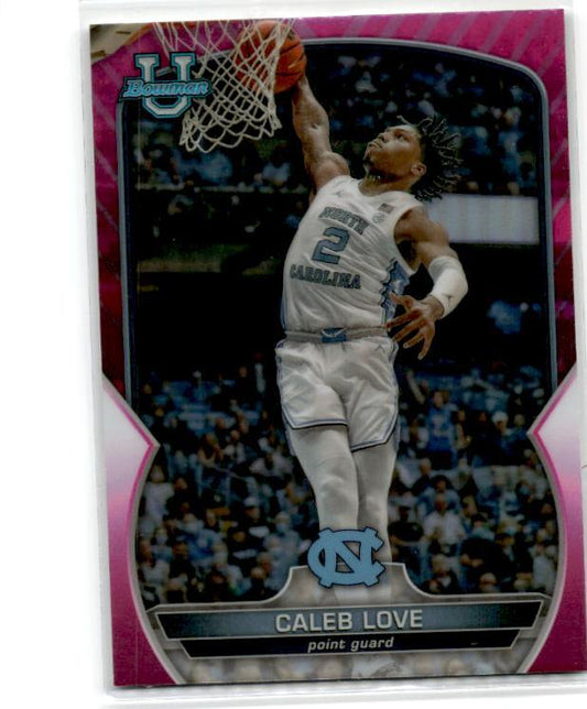 2022-23 Bowman University Chrome Pink #89 Caleb Love North Carolina Tar Heels