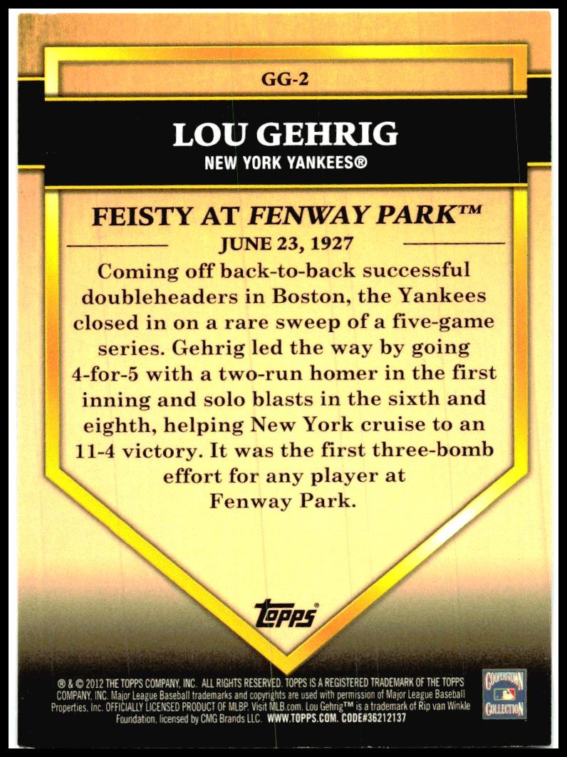 2012 Topps Golden Greats #GG-2 Lou Gehrig New York Yankees