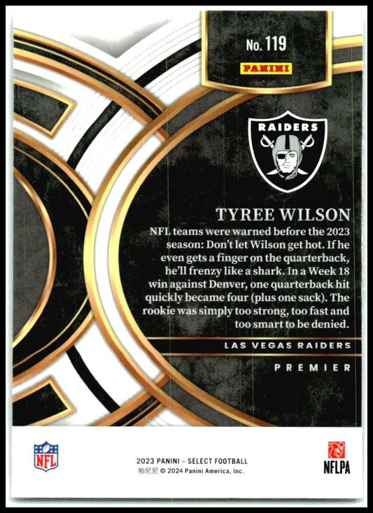 2023 Panini Select #119 Tyree Wilson Rookie Las Vegas Raiders