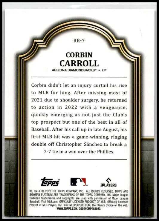 2023 Bowman Platinum Renowned Rookies #RR-7 Corbin Carroll Arizona Diamondbacks
