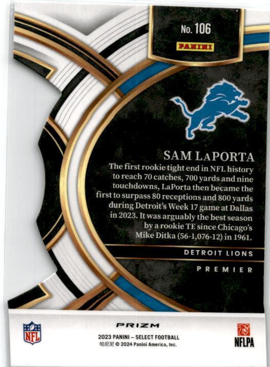 2023 Panini Select Silver Prizms Die Cuts #106 Sam LaPorta Rookie Detroit Lions
