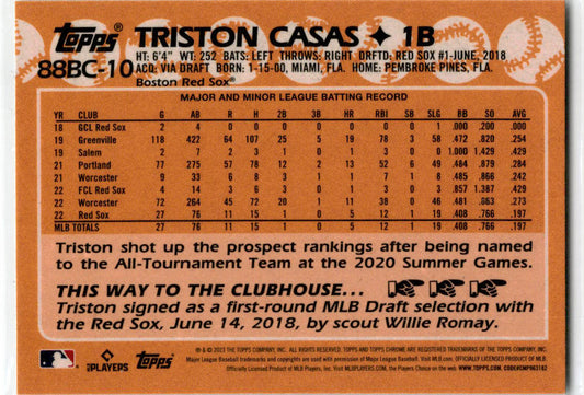 2023 Topps Chrome 988 Topps Baseball #88BC-10 Triston Casas Boston Red Sox.