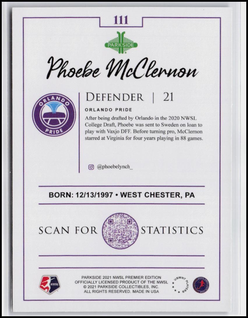 2021 Parkside NWSL Premier Edition #111 Phoebe McClernon