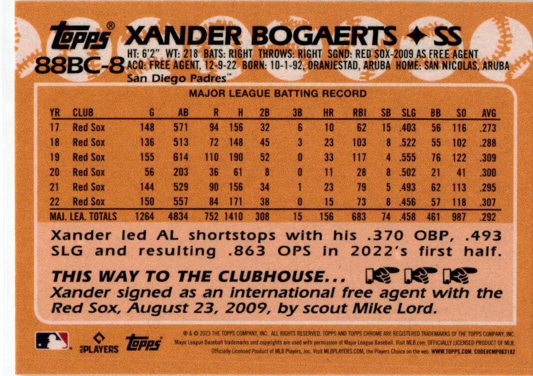 2023 Topps Chrome 1988 Topps Baseball #88BC-8 Xander Bogaerts