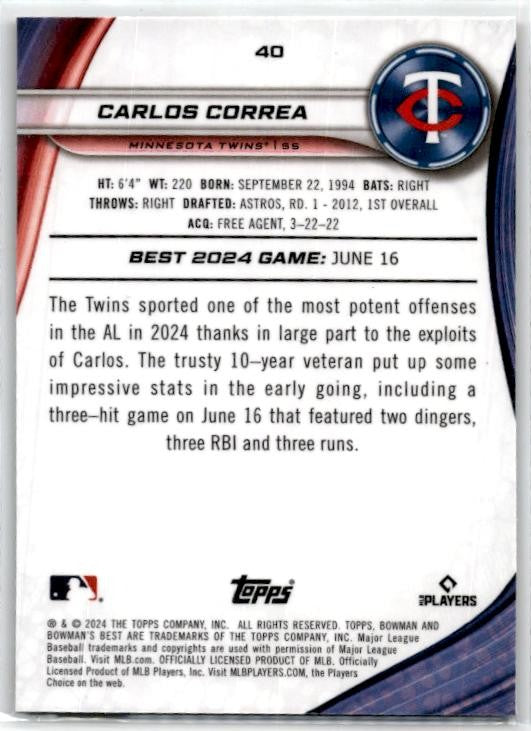 2024 Bowman's Best #40 Carlos Correa Minnesota Twins