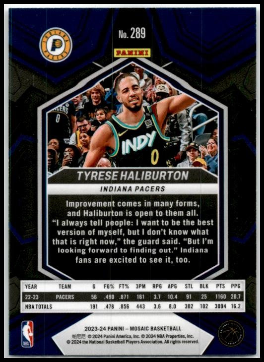 2023-24 Panini Mosaic #289 Tyrese Haliburton Indiana Pacers