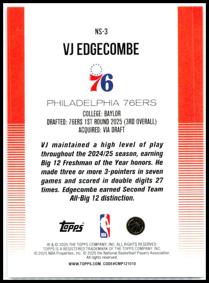 2025-26 Topps New School #NS-3 VJ Edgecombe Philadelphia 76ers