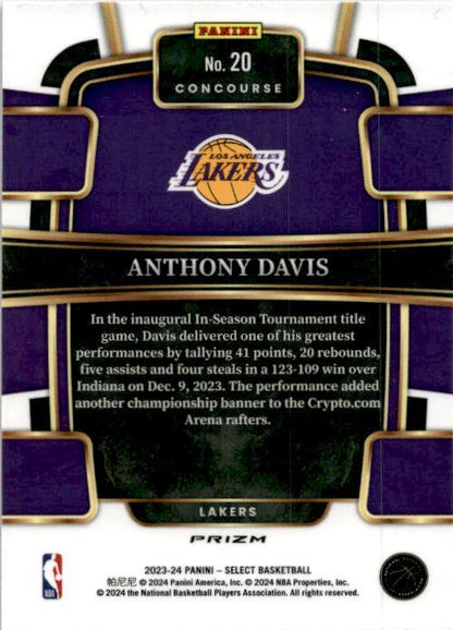 2023-24 Select Flash Orange Prizm #20 Anthony Davis Los Angeles Lakers