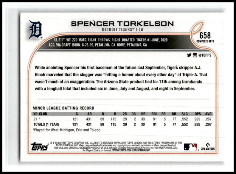 2022 Topps #658c Spencer Torkelson Detroit Tigers
