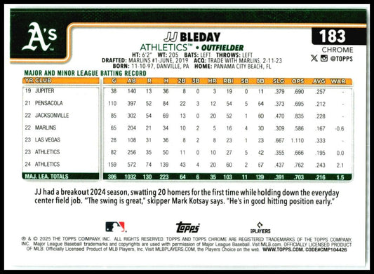 2025 Topps Chrome Logo Refractor #183 JJ Bleday Athletics