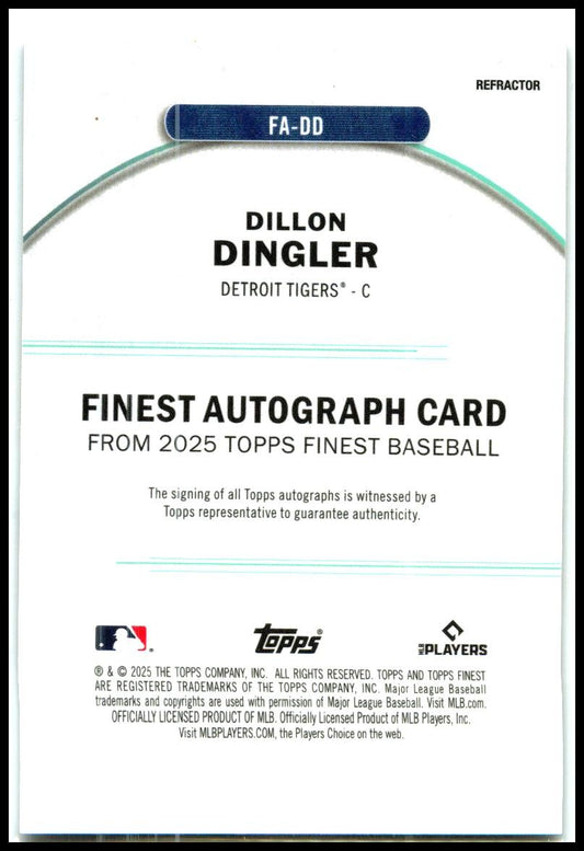 2025 Finest Finest Autographs Refractor #FA-DD Dillon Dingler Auto Tigers