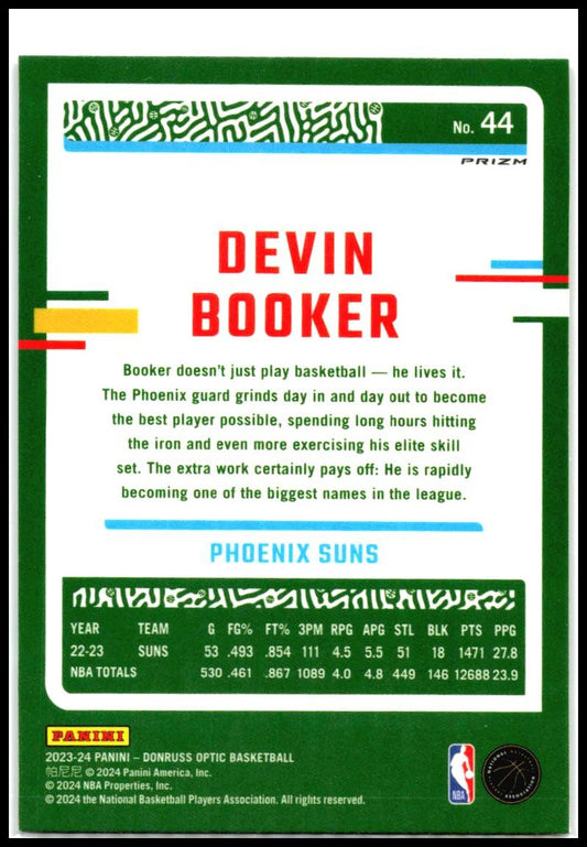2023-24 Donruss Optic Hyper Pink #44 Devin Booker Phoenix Suns
