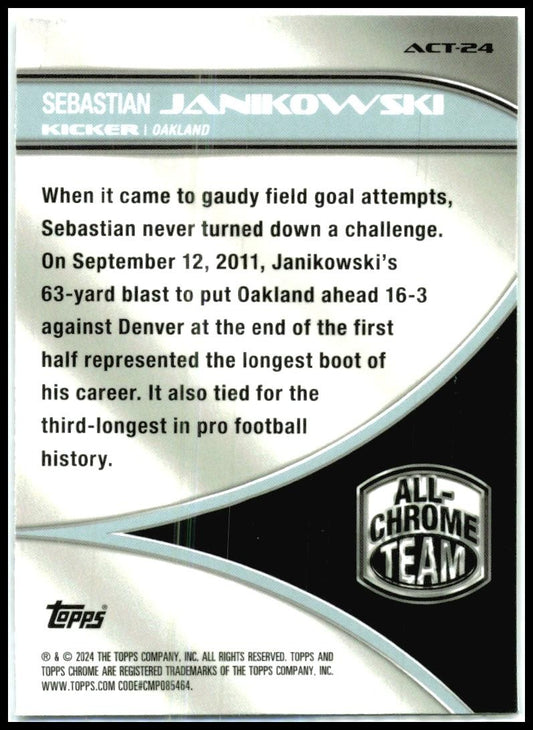 2024 Topps Chrome All Chrome Team #ACT-24 Sebastian Janikowski Oakland Raiders