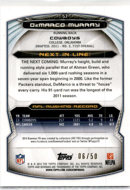 2014 Bowman Veterans Rainbow Orange #57 DeMarco Murray #/50 Dallas Cowboys