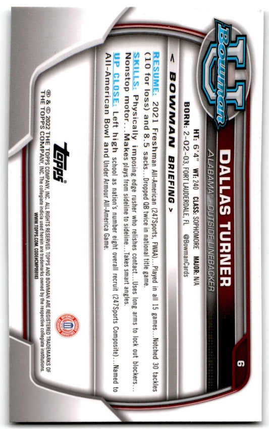 2022 Bowman University Chrome Dallas Turner South Alabama Jaguars #6