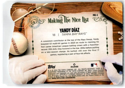 2024 Topps Holiday Making the Nice List #MNL-6 Yandy Díaz Tampa Bay Rays