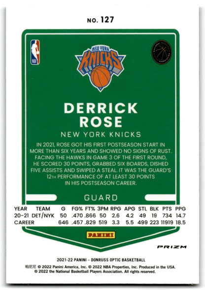 2021-22 Donruss Optic purple Derrick Rose New York Knicks #127