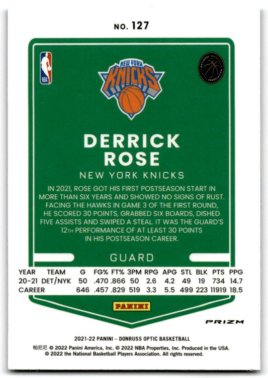 2021-22 Donruss Optic purple Derrick Rose New York Knicks #127