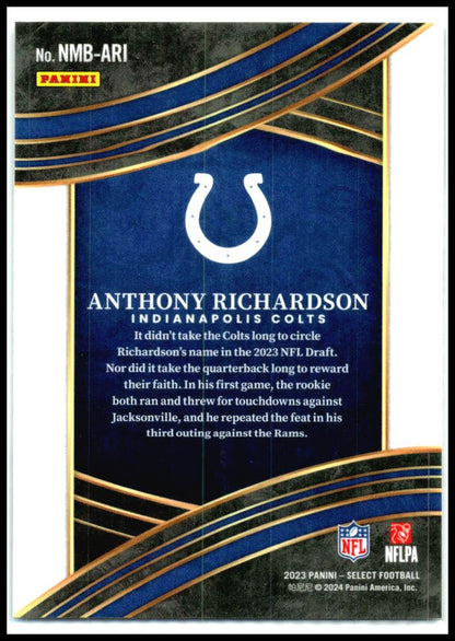 2023 Panini Select Select Numbers #NMB-ARI Anthony Richardson Indianapolis Colts