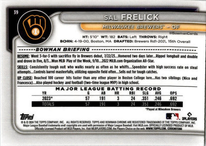 2024 Bowman Chrome Black Mojo /175 #39 Sal Frelick Brewers