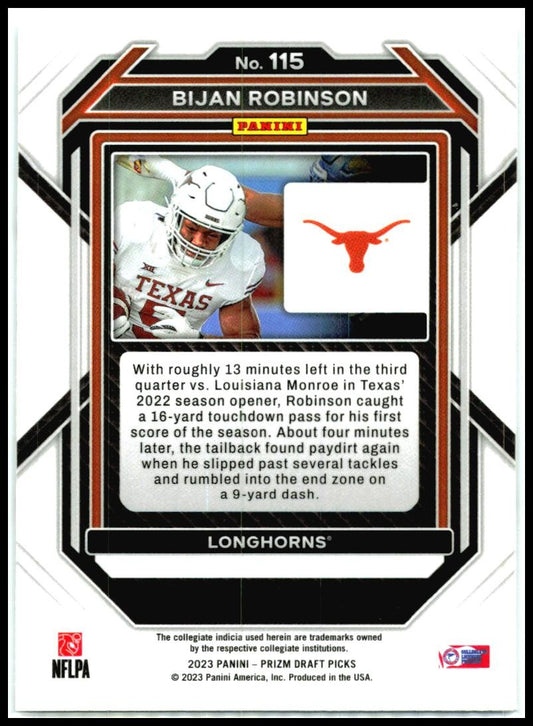 2023 Panini Prizm Draft Picks #115b Bijan Robinson Texas Longhorns