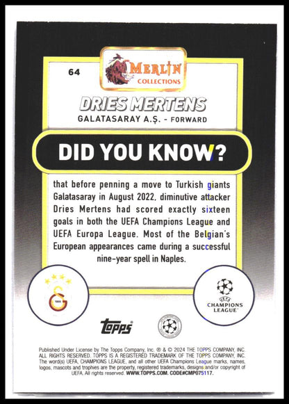 2023-24 Merlin UEFA Club Competitions #64 Dries Mertens