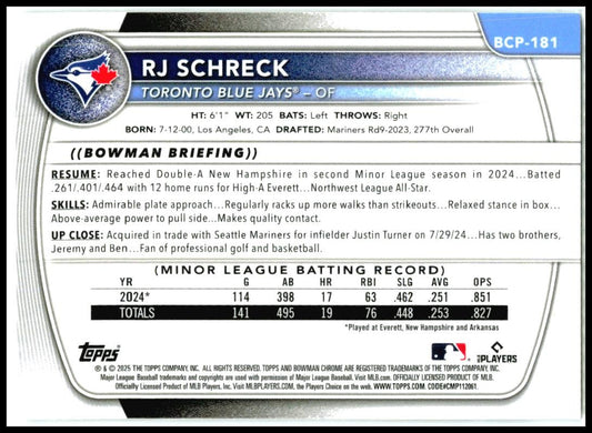2025 Bowman Chrome Shimmer #BCP-181 RJ Schreck Blue Jays