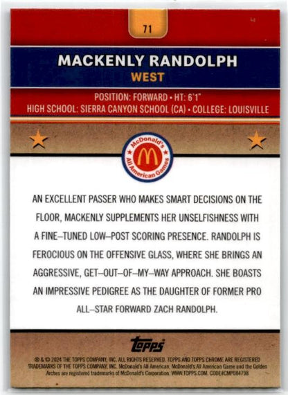 2024 Topps Chrome McDonald's All-American Blue RayWave #71 Mackenly Randolph