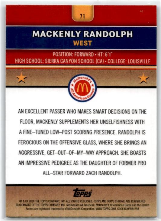 2024 Topps Chrome McDonald's All-American Blue RayWave #71 Mackenly Randolph