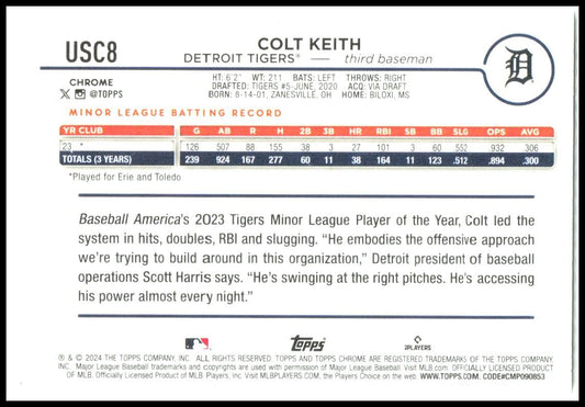 2024 Topps Chrome Update #USC8b Colt Keith Detroit Tigers