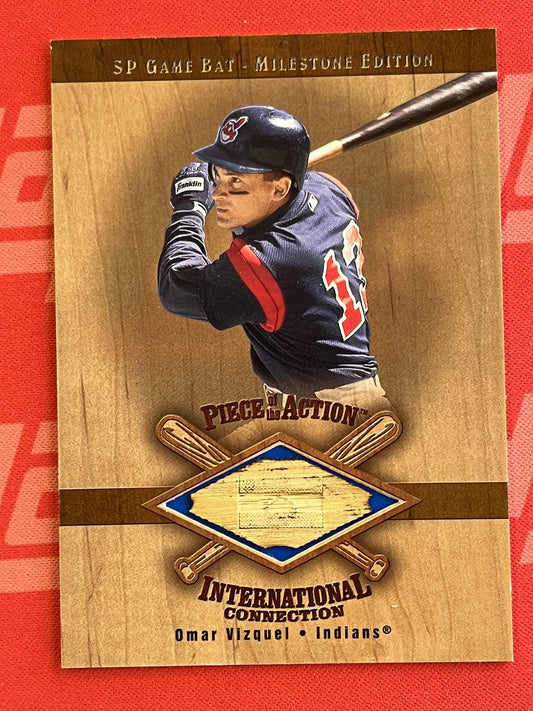 2001 SP Game Bat Milestone Piece of Action International #I-OV Omar Vizquel