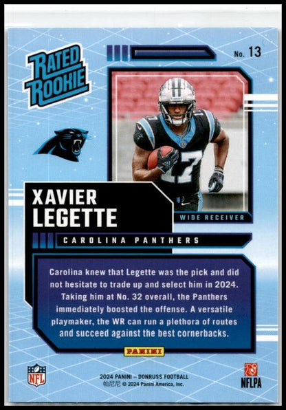 2024 Donruss Rated Rookies Retro #13 Xavier Legette Carolina Panthers