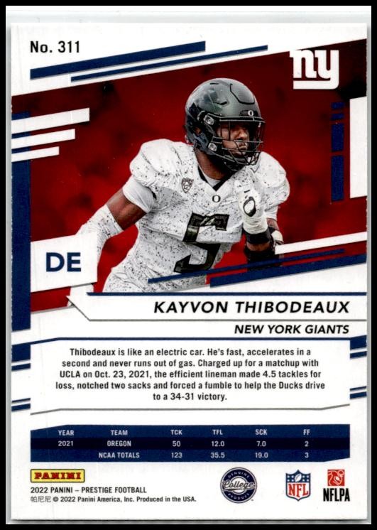 2022 Panini Prestige Xtra Points Sunburst #311 Kayvon Thibodeaux Rookie Giants