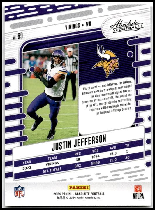 2024 Panini Absolute Retail #69 Justin Jefferson Minnesota Vikings