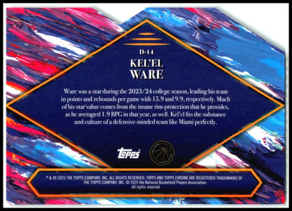 2024-25 Finest Debut #D-14 Kel'el Ware Miami Heat