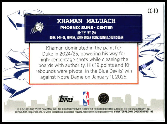 2025-26 Topps Clutch City Prospects #CC-10 Khaman Maluach Phoenix Suns