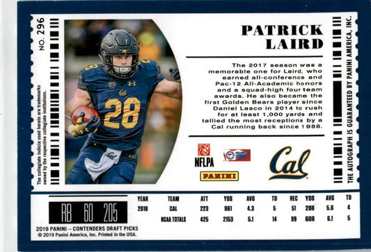 2019 Panini Contenders Draft Picks Collegiate #296 Patrick Laird RC  Tampa Bay