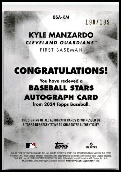 2024 Topps Update Stars Autographs Black #BSA-KM Kyle Manzardo Auto Guardians