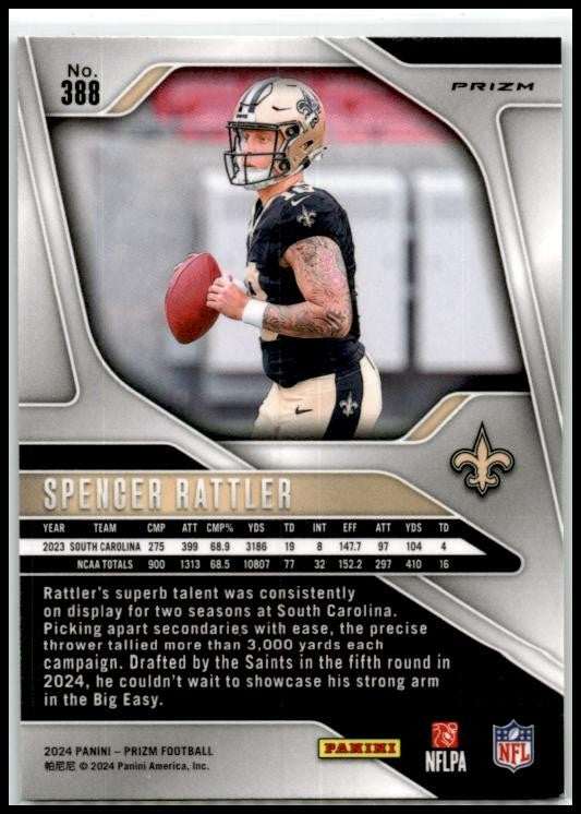2024 Panini Prizm Green #388 Spencer Rattler Rookie New Orleans Saints