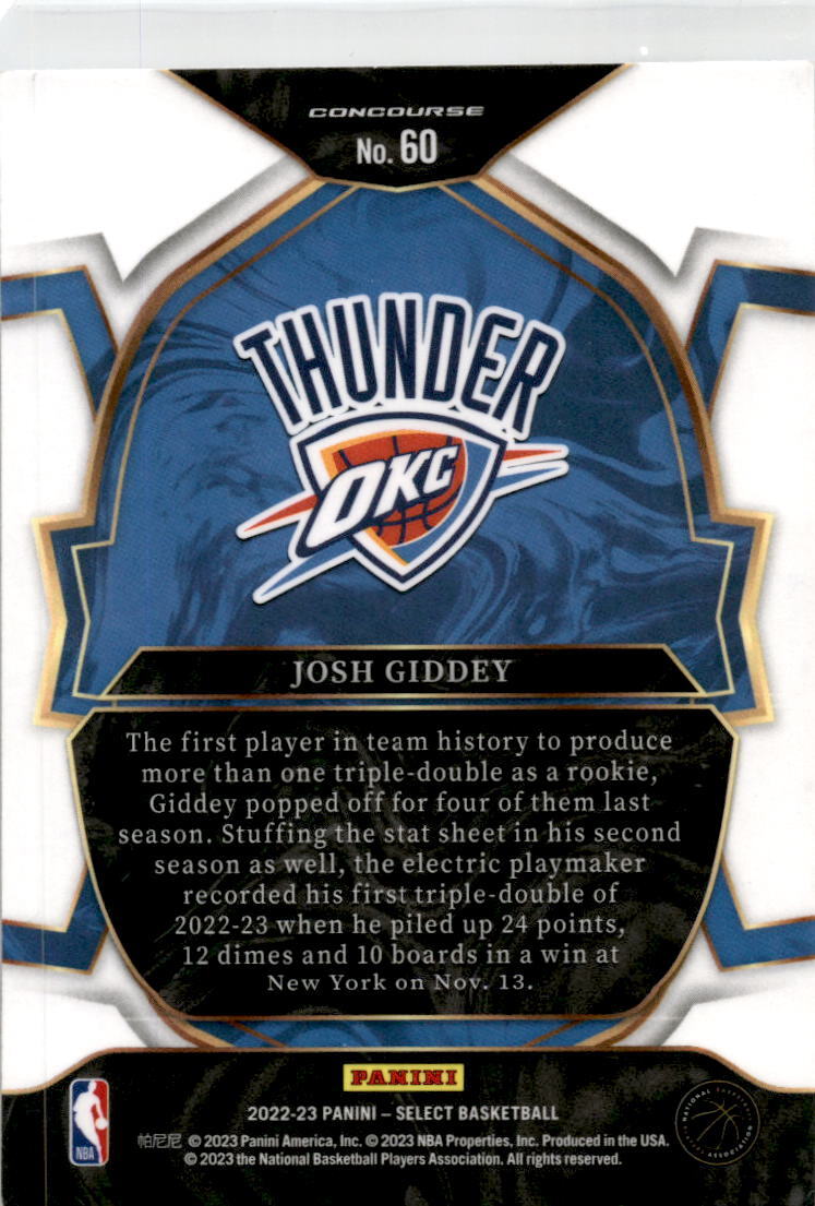 2022-23 Panini Select Blue #60 Josh Giddey Oklahoma City Thunder