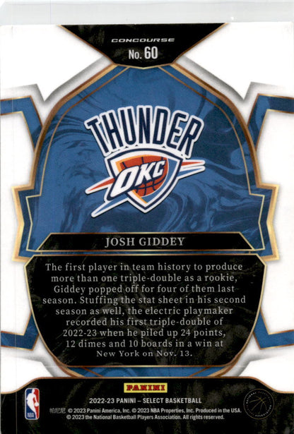 2022-23 Panini Select Blue #60 Josh Giddey Oklahoma City Thunder