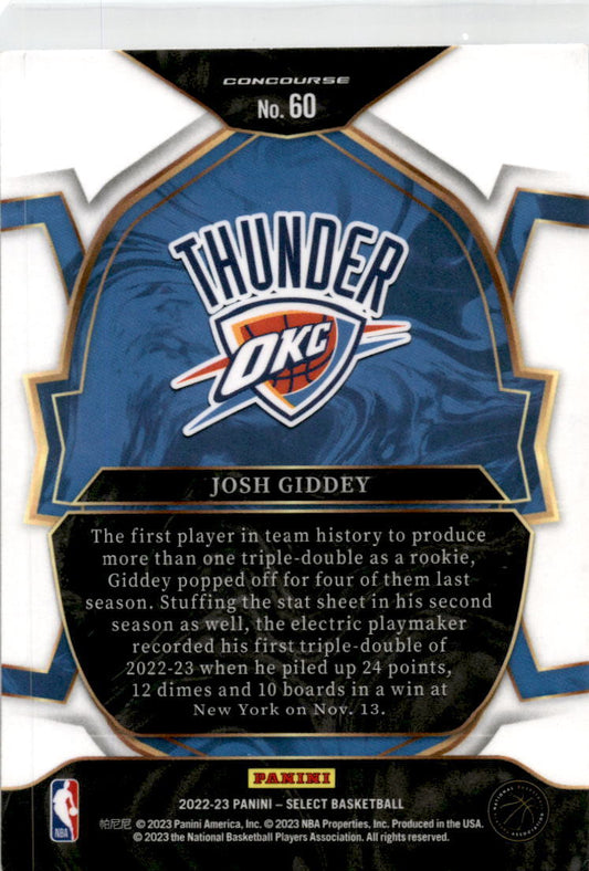 2022-23 Panini Select Blue #60 Josh Giddey Oklahoma City Thunder