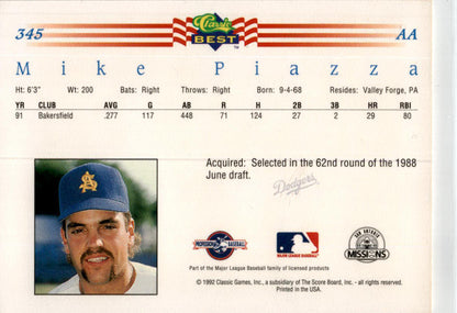1992 Classic Best #345 Mike Piazza RC  San Antonio Missions / LA Dodgers