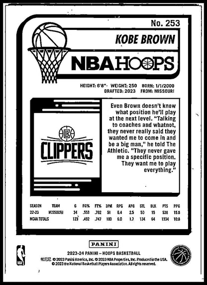 2023-24 Hoops Winter #253 Kobe Brown Rookie Los Angeles Clippers