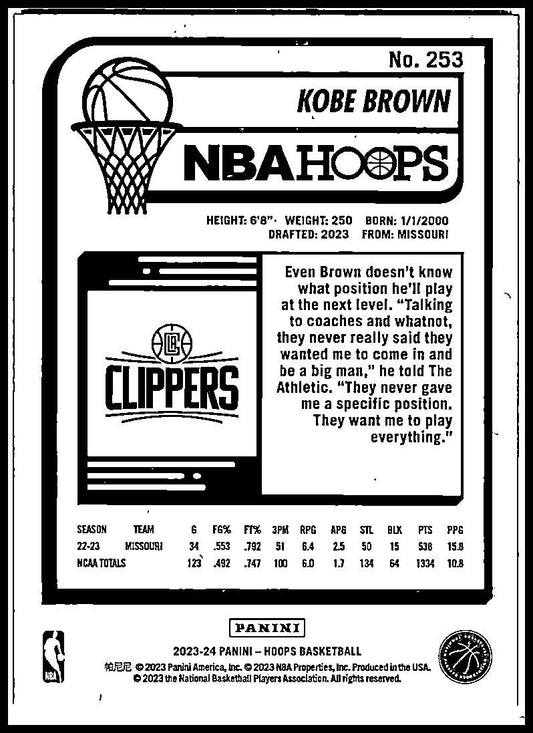 2023-24 Hoops Winter #253 Kobe Brown Rookie Los Angeles Clippers