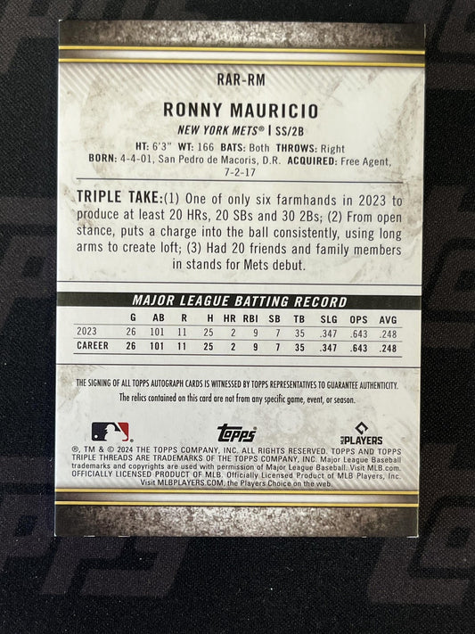 2024 Topps Triple Threads Rookie Auto Relics #RAR-RM Ronny Mauricio Auto Mets